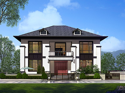 漂亮的两层中式乡村小别墅设计图纸 造价30万BZ293-新中式风格
